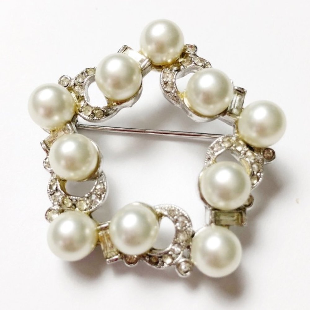Boutique Brooch Vintage Star Pearl Rhinestone Accessory Pin